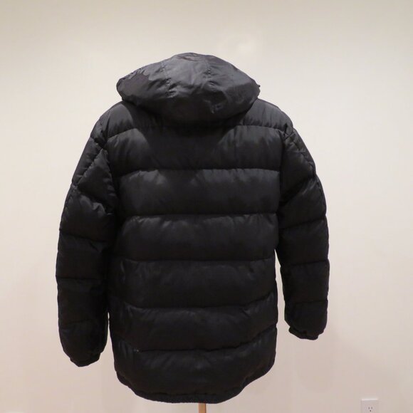 Men Large Black Puffer Jacket Eddie Bauer Goose Down Hood Lightweight Quilted - Picture 8 of 16
